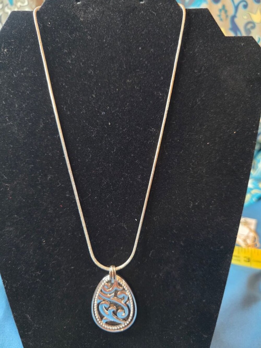 Napier Silver-Tone Pendant Necklace With Ornate Teardrop Design & Chain Extensio